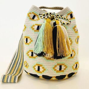 Wayuu Tribe Boho Woven Crossbody Artisan Bucket Bag Feed Bag Purse Festival